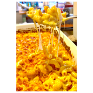 baked Mac n cheese served with corn